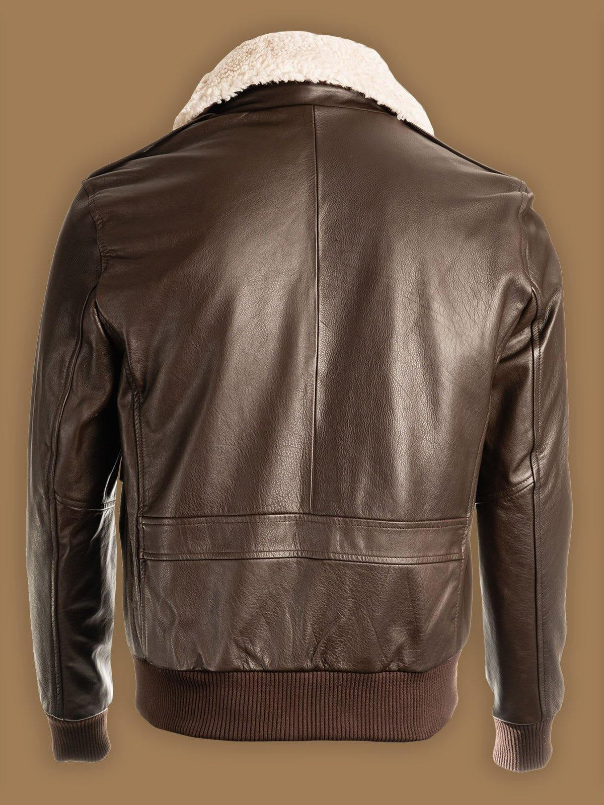Men Brown Pilot Shearling Bomber Leather Jacket - Shearling leather