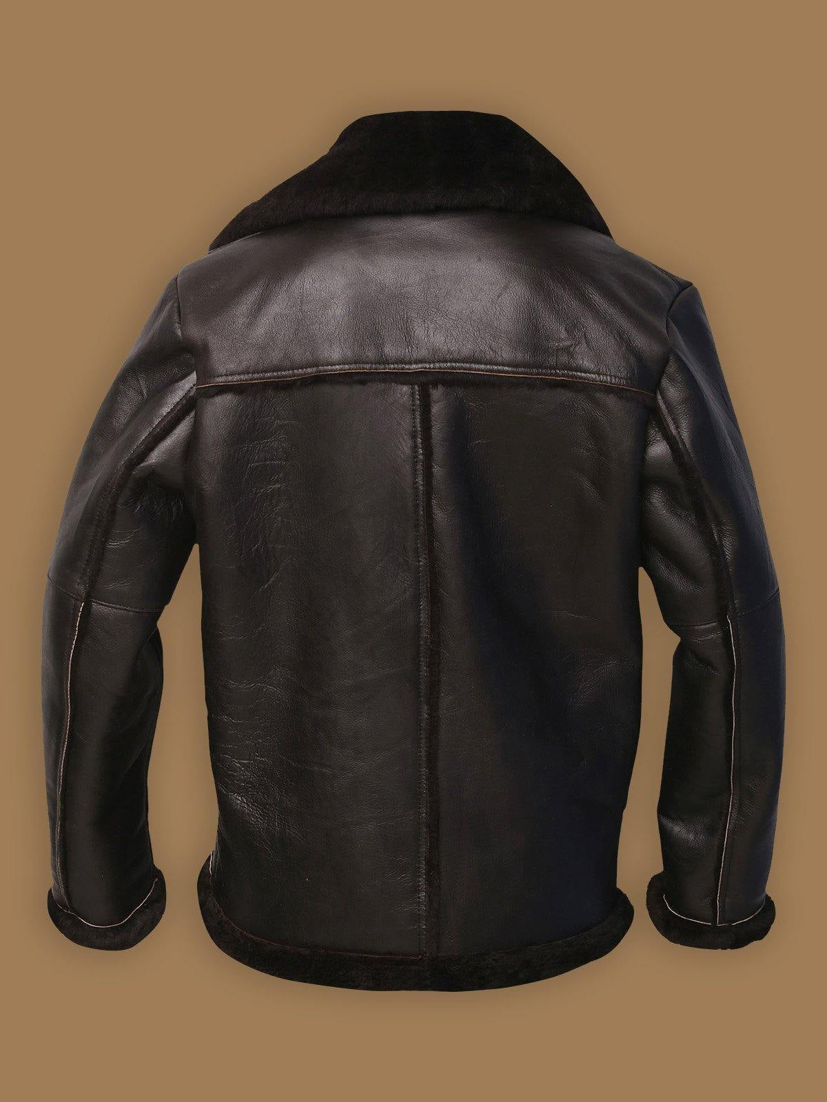 Men Dark Brown Shearling Bomber Aviator Jacket - Shearling leather