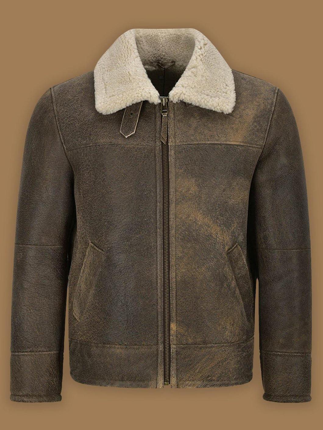Men Old Fashion Brown Shearling Bomber Leather Jacket - Shearling leather