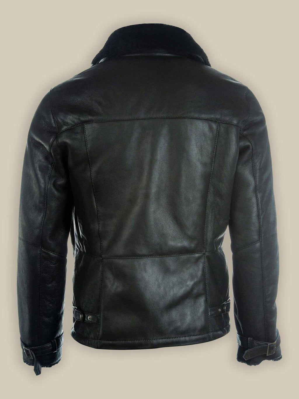 Men Pure Black B3 Shearling Bomber Leather Jacket - Shearling leather