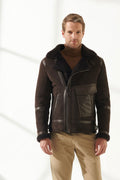 Brown mens shearling leather jacket
