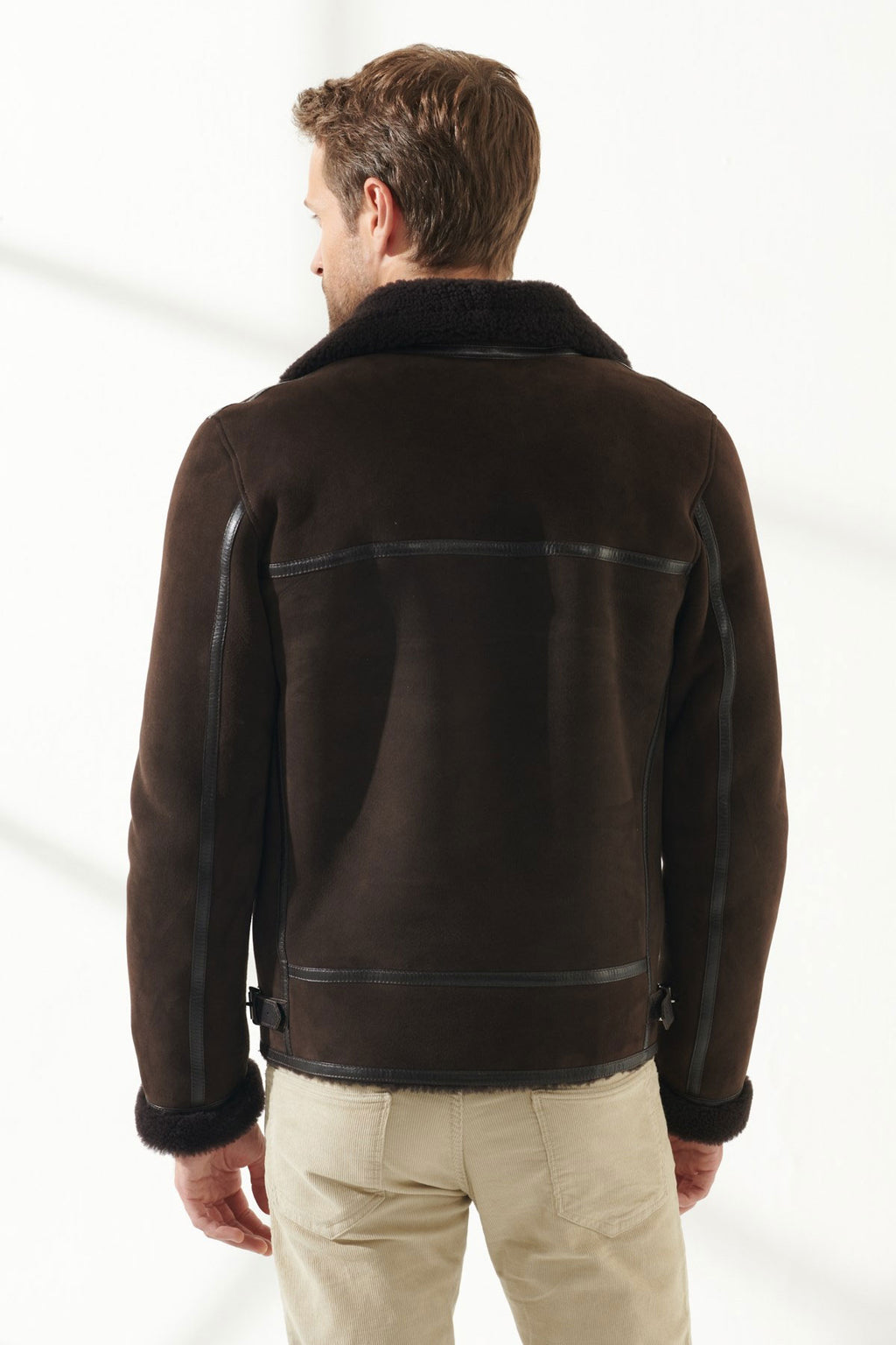 back view of shearling leather jacket