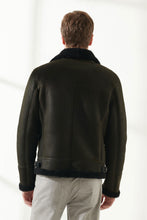 Load image into Gallery viewer, Men Aviator Dark Green Shearling Jacket
