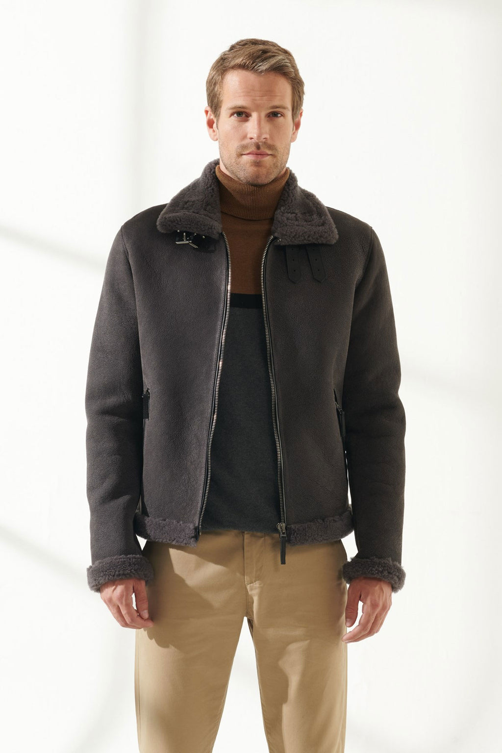 Nubuck leather shearling jacket