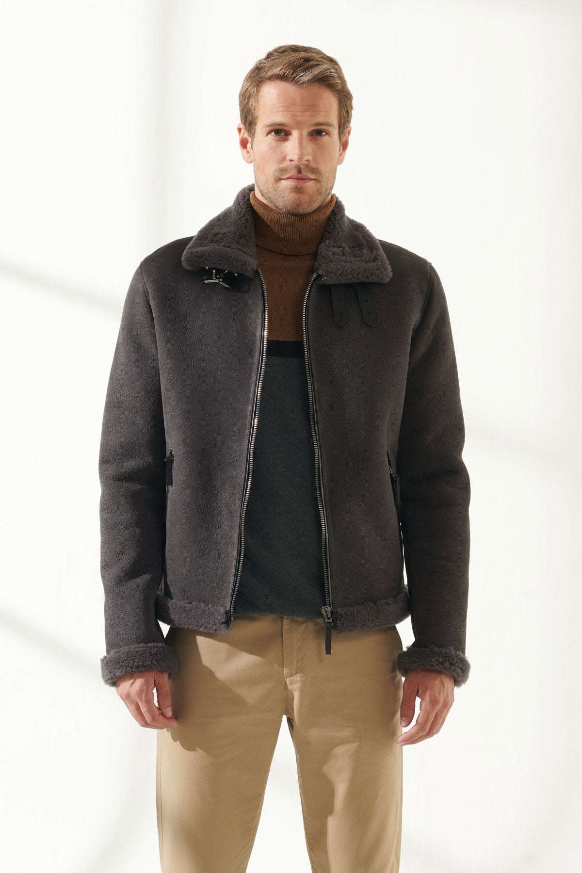 Nubuck leather shearling jacket