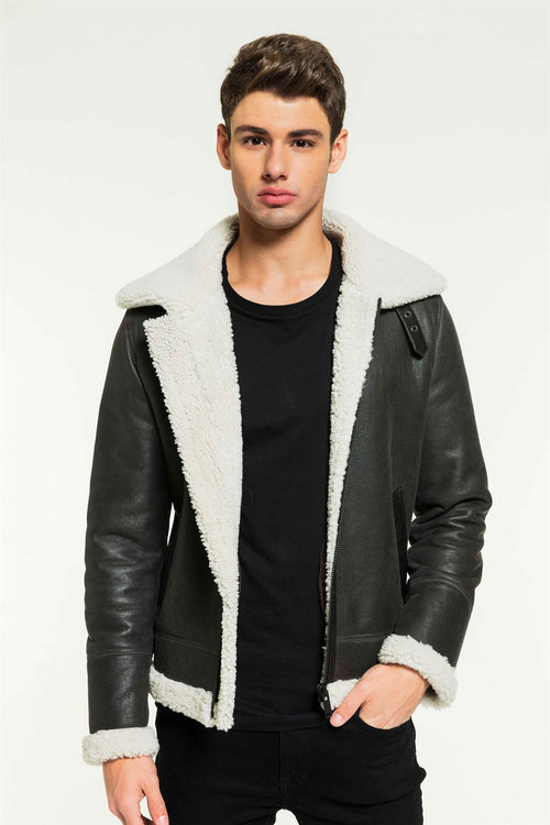 Men aviator Black Leather jacket on white background