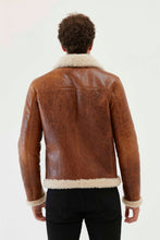 Load image into Gallery viewer, Men Aviator Tan&amp;Off White Shearling Jacket
