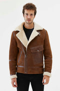 men aviator off white shearling leather jacket