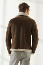 Load image into Gallery viewer, Men Aviator Tan&amp;Off-White Shearling Jacket
