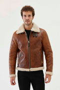 Men Aviator Tan & Off White Shearling Jacket
