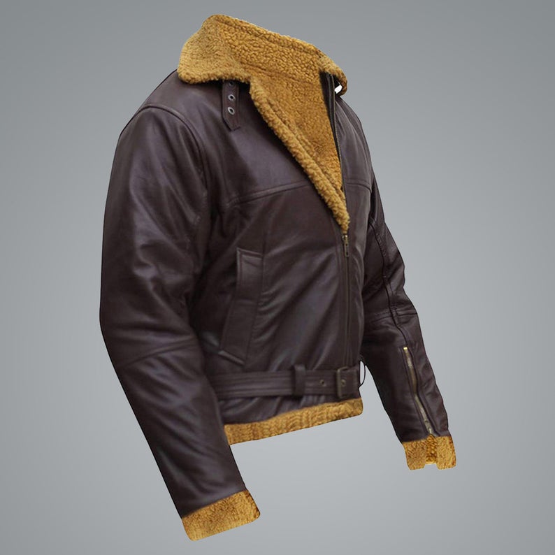 Men B3 Flying Aviator Pilot Shearling Jacket - Shearling leather