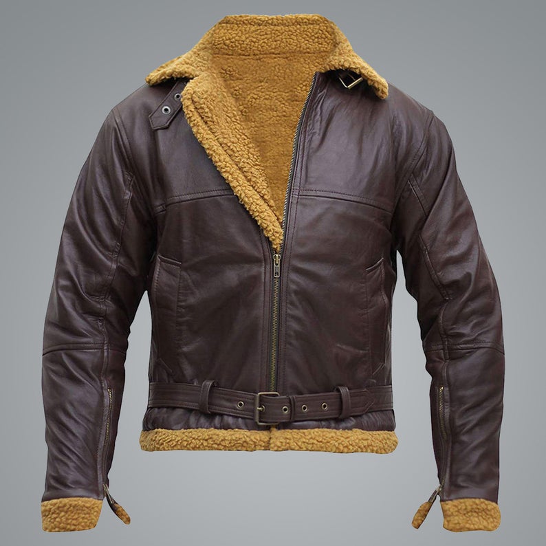 Men B3 Flying Aviator Pilot Shearling Jacket - Shearling leather