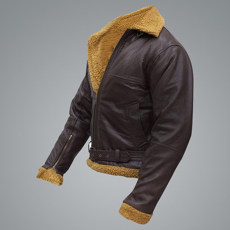 Men B3 Flying Aviator Pilot Shearling Jacket - Shearling leather
