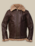 Men Brown Sheepskin Bomber Leather Jacket - Shearling leather
