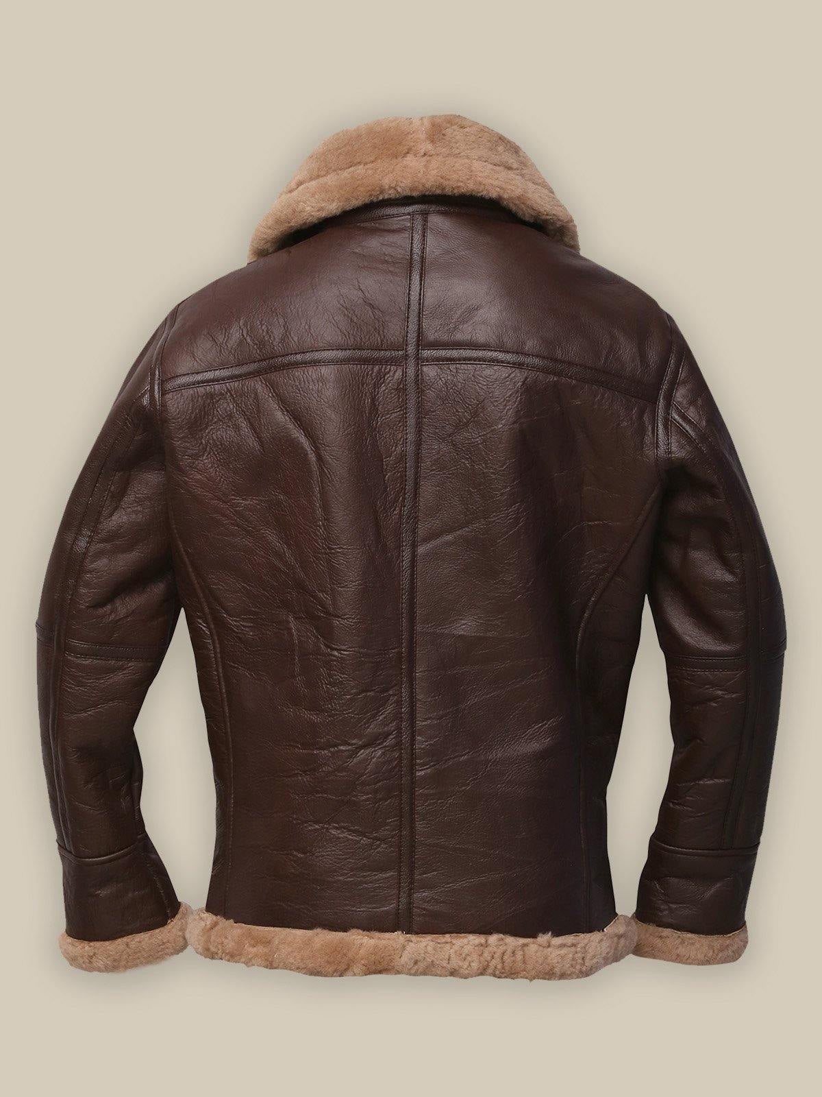 Men Brown Sheepskin Bomber Leather Jacket - Shearling leather