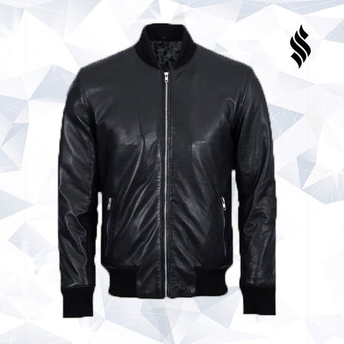 Men Biker Bomber Jacket - Shearling leather