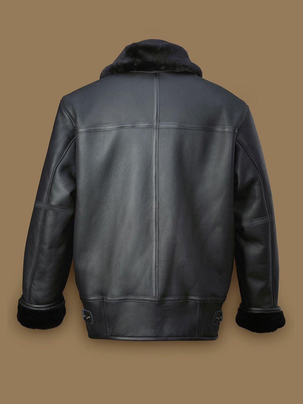 Men Black Aircraft Shearling Bomber Leather Jacket - Shearling leather