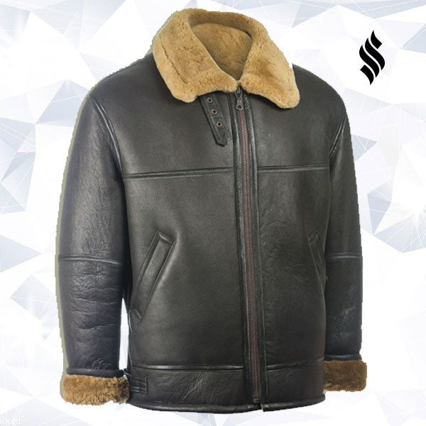 Men Black Aviator Shearling Jacket - Shearling leather