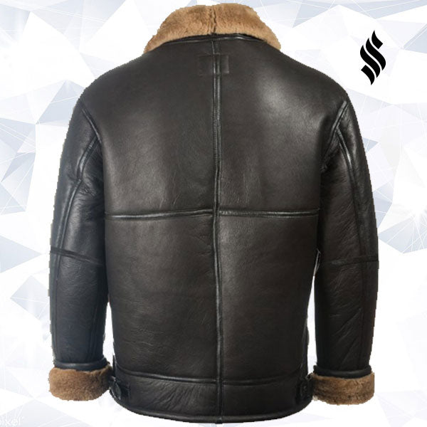 Men Black Aviator Shearling Jacket - Shearling leather