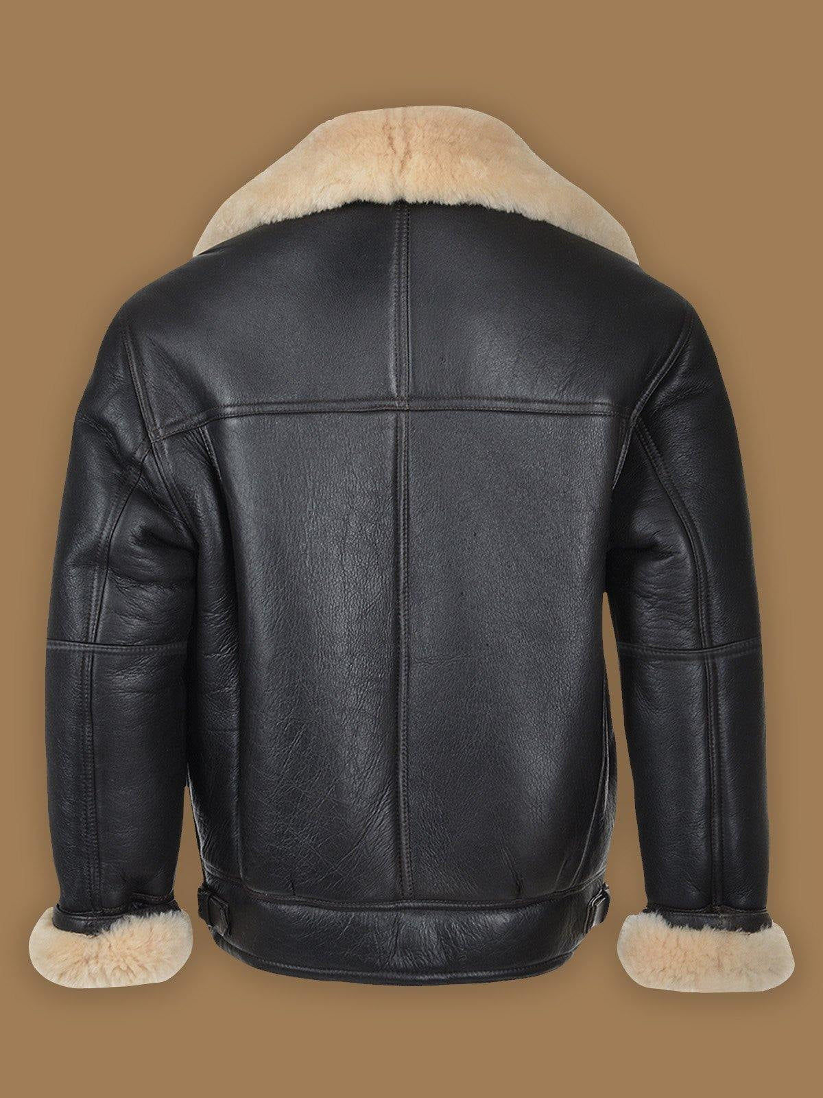 Men Black B3 Shearling Bomber Leather Jacket - Shearling leather