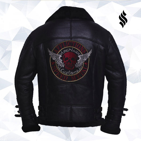 Men Black Biker Shearling Jacket | Buy Shearling Leather Jacket Online
