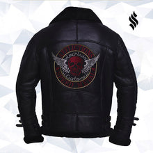 Load image into Gallery viewer, Men Black Biker Shearling Jacket | Buy Shearling Leather Jacket Online
