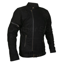 Load image into Gallery viewer, Men Black Suede Belted Leather Jacket with Zippers on Shoulders - Shearling leather
