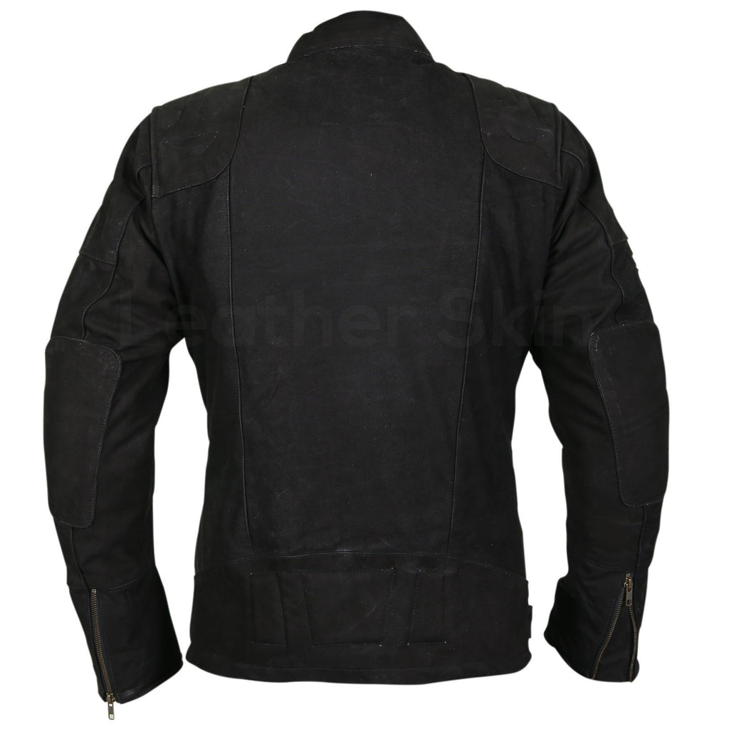 Men Black Suede Belted Leather Jacket with Zippers on Shoulders - Shearling leather