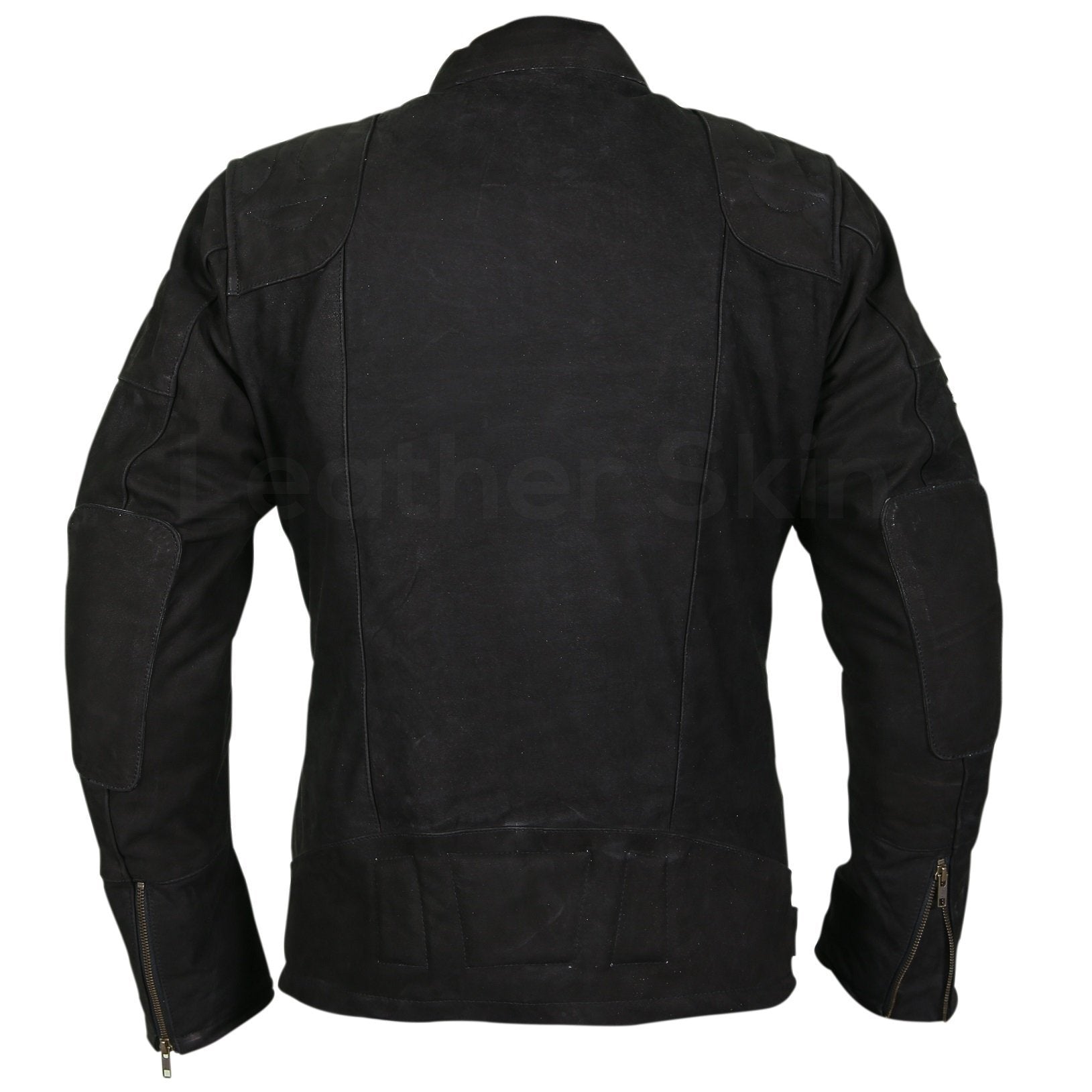 Men Black Suede Belted Leather Jacket with Zippers on Shoulders - Shearling leather