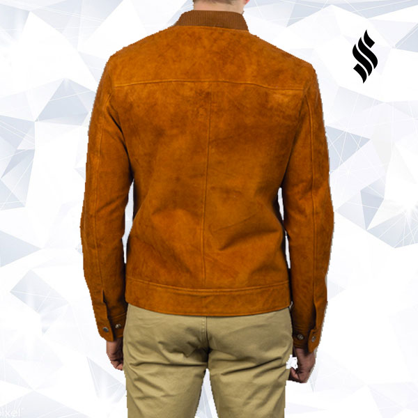 Men Brown Bomber Suede Jacket - Shearling leather