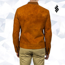 Load image into Gallery viewer, Men Brown Bomber Suede Jacket - Shearling leather
