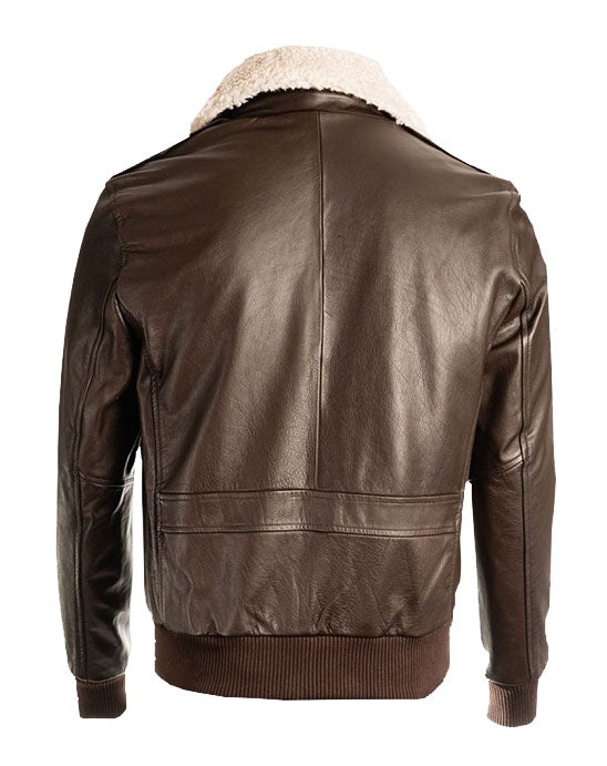 Men’s Brown Pilot Bomber Shearling Jacket - Shearling leather