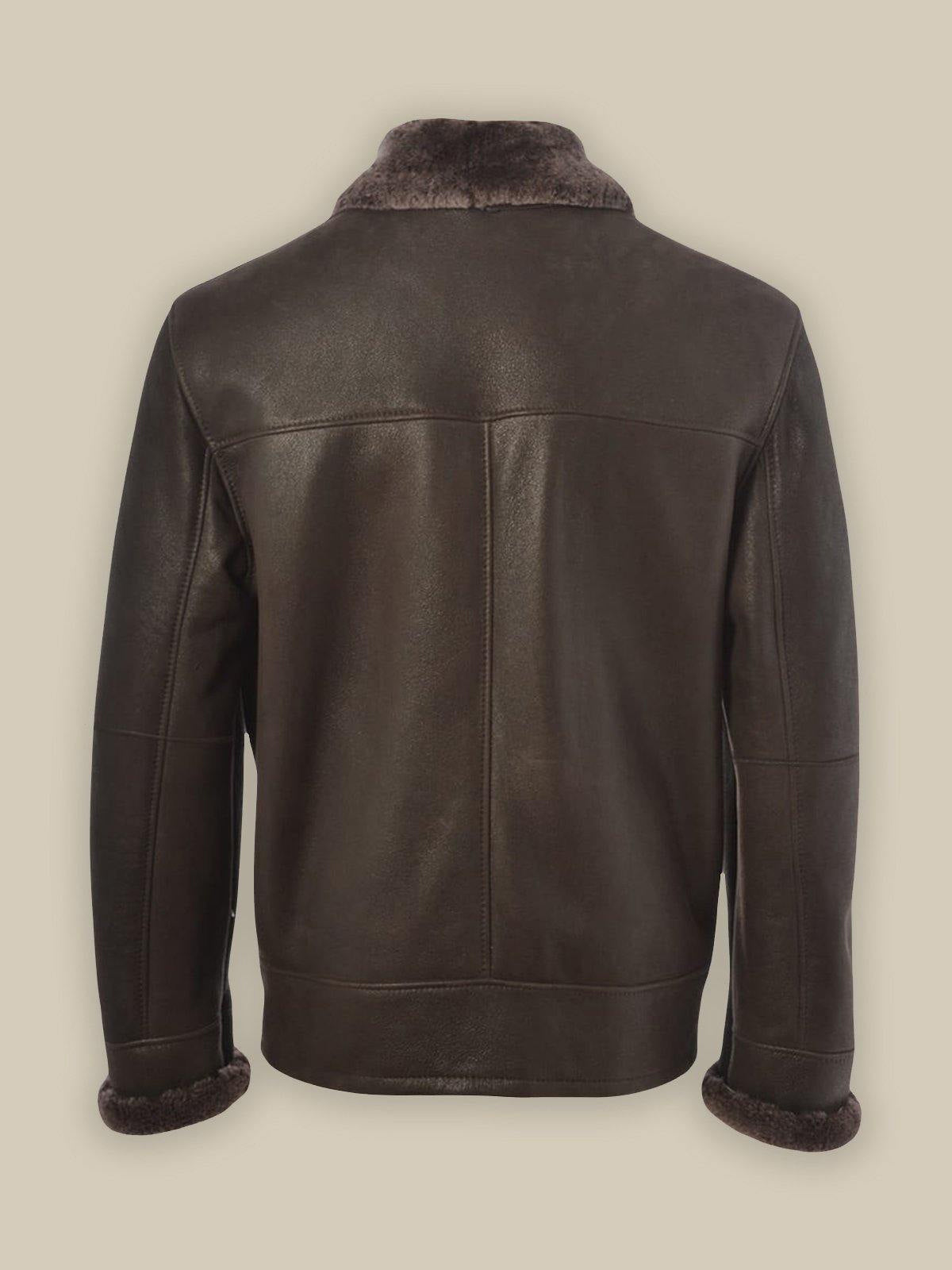 Men Brown Shearling Bomber Leather Jacket - Shearling leather