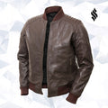 Men Dark Brown Bomber Jacket - Shearling leather