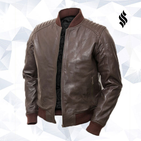 Men Dark Brown Bomber Jacket - Shearling leather