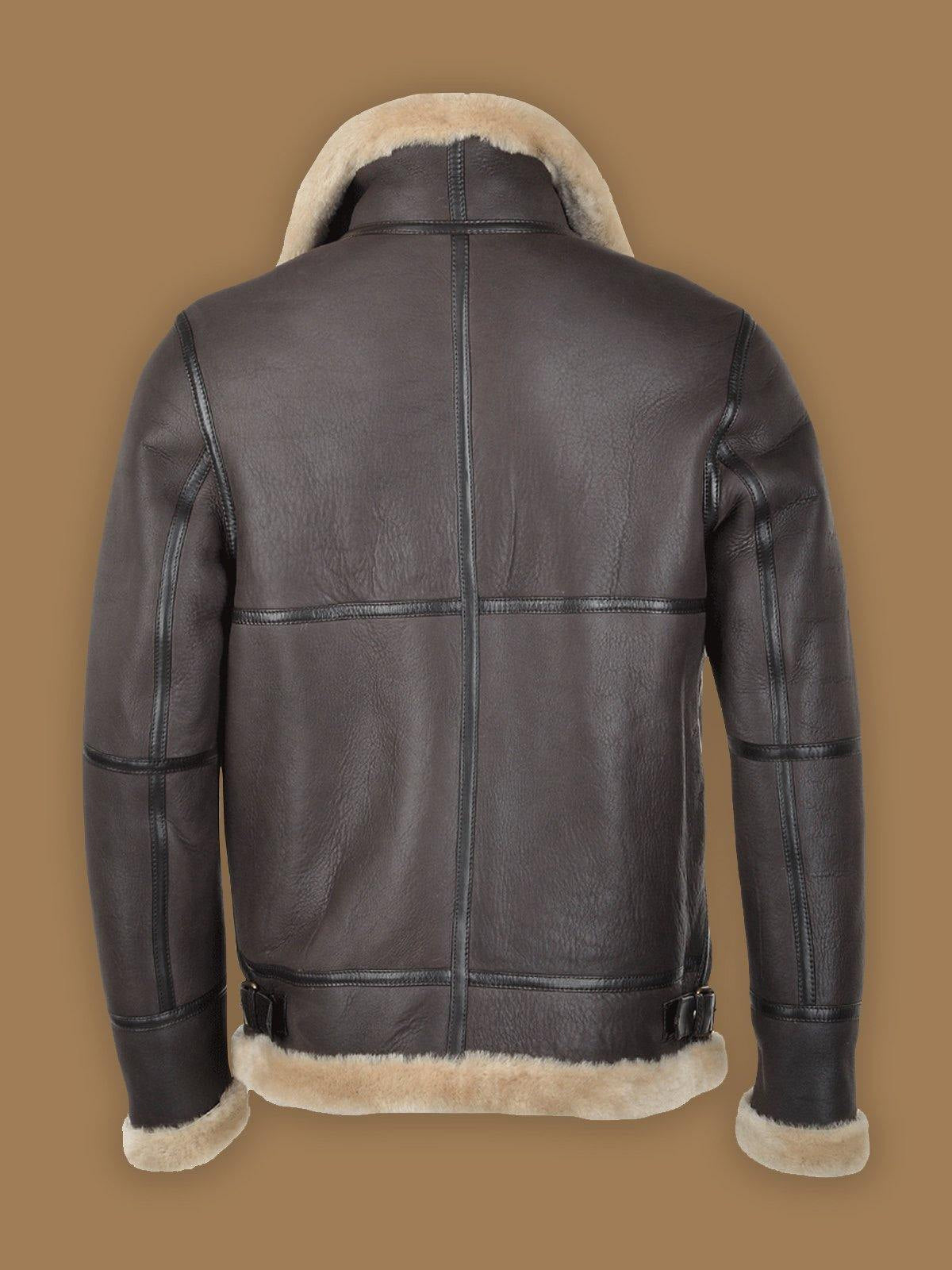 Men Dark Brown RAF Shearling Bomber Leather Jacket - Shearling leather