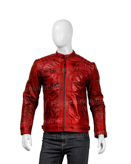 Men Shoulder Design Leather Jacket