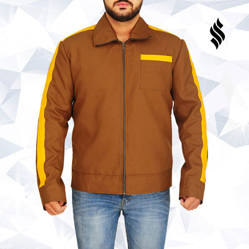 Men Stylish Brown Cotton Jacket - Shearling leather