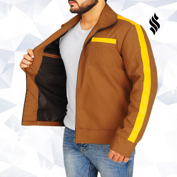Men Stylish Brown Cotton Jacket - Shearling leather