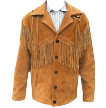 Load image into Gallery viewer, Men&#39;s Tan Suede Leather Jacket, Cowboy Jacket - Shearling leather
