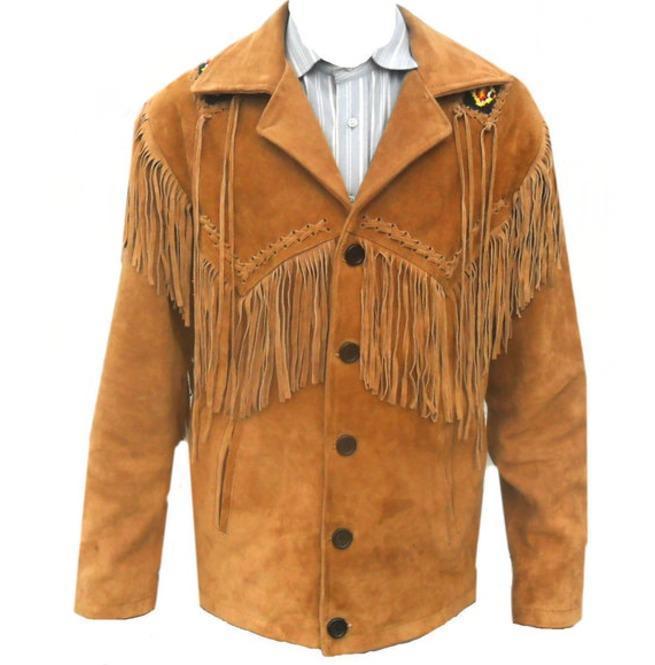 Men's Tan Suede Leather Jacket, Cowboy Jacket - Shearling leather