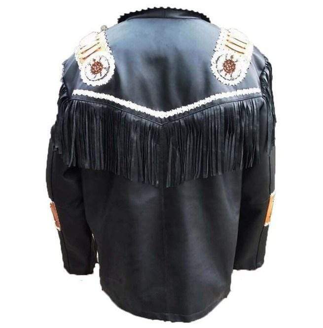 Men's Western Leather Jacket, Handmade Black Leather jacket - Shearling leather