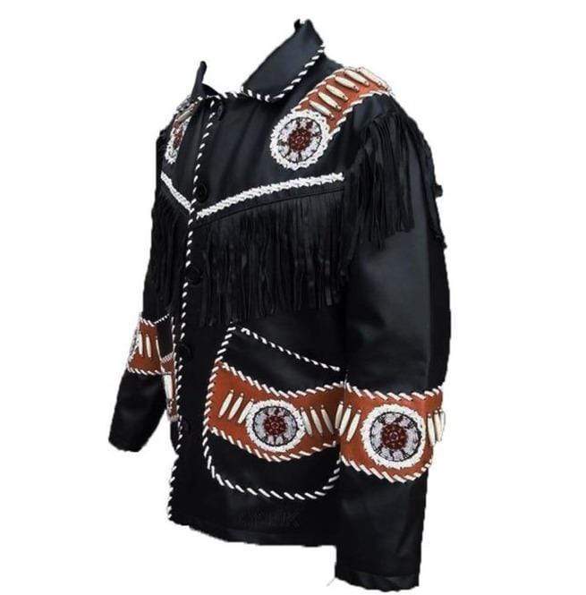 Men's Western Leather Jacket, Handmade Black Leather jacket - Shearling leather