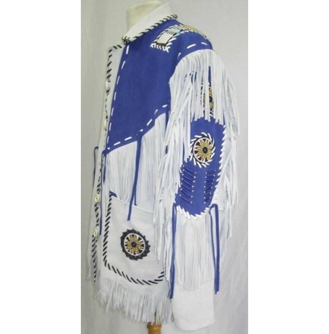 Western Suede Jacket Fringes Beads Native American Cowboy Jacket - Shearling leather
