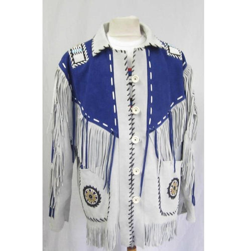 Western Suede Jacket Fringes Beads Native American Cowboy Jacket - Shearling leather