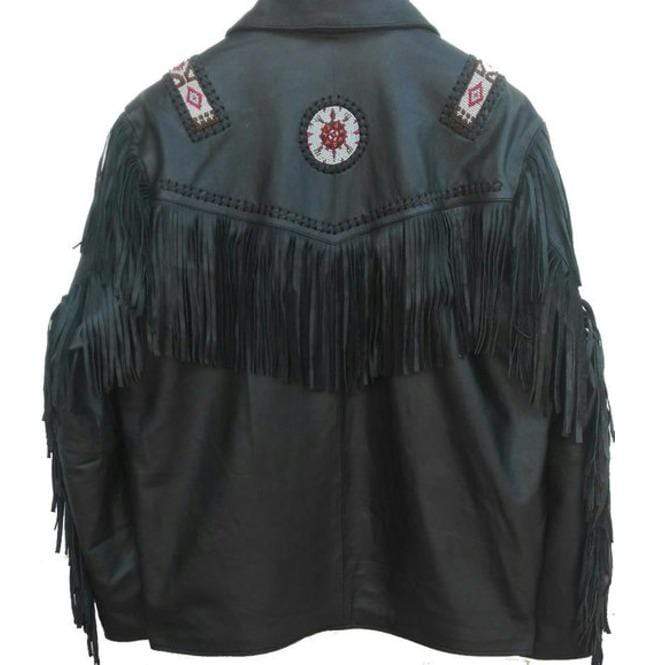 Western Leather Jacket, Black Cowboy Leather Fringe Jacket - Shearling leather