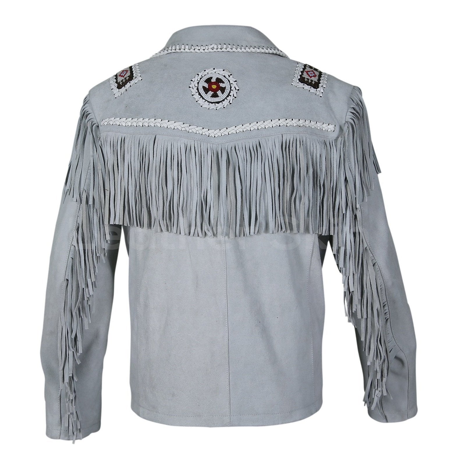 Men White Western Style Fringes Cowboy Suede Leather Jacket - Shearling leather