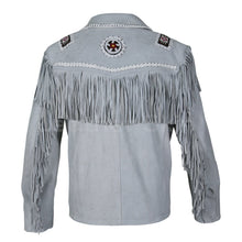 Load image into Gallery viewer, Men White Western Style Fringes Cowboy Suede Leather Jacket - Shearling leather
