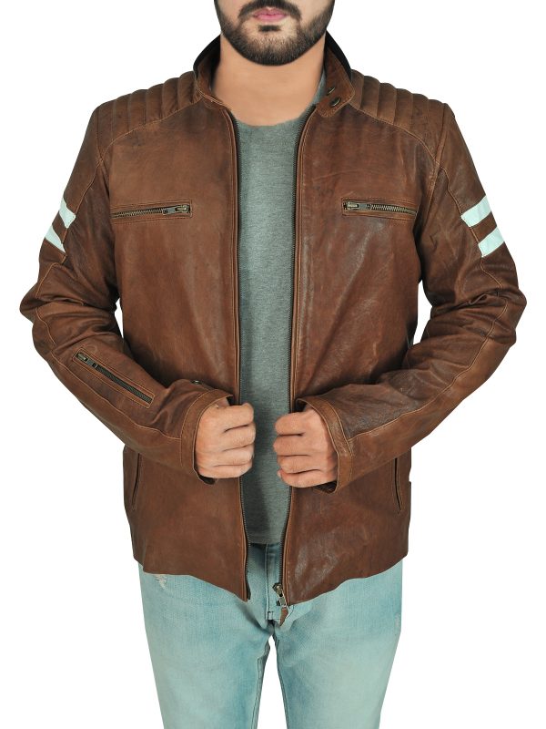 Classic Brown Leather Biker Jacket - Shearling leather