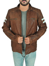 Load image into Gallery viewer, Classic Brown Leather Biker Jacket - Shearling leather
